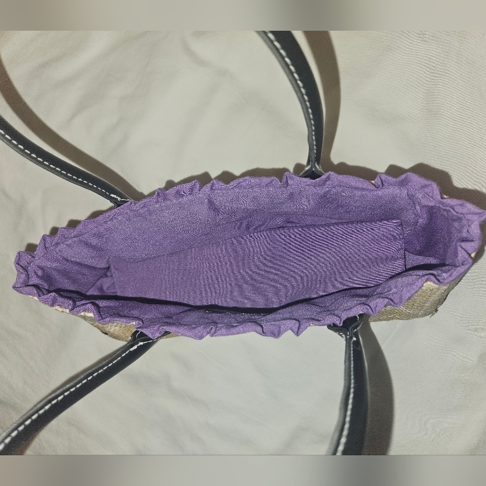 VICTORIA'S SECRET Top Handle Purple Ruffle Straw Purse - Picture 4 of 8